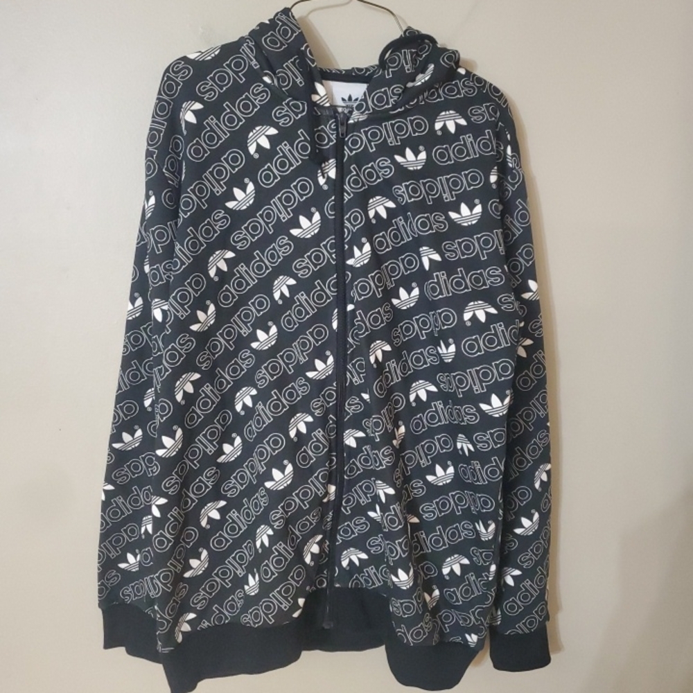 Adidas Men's Black and White Zip-Up Sweater